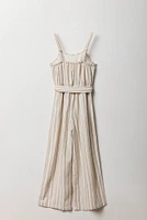 Girls Linen Belted Wide Leg Jumpsuit