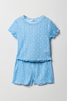 Girls Pointelle T-Shirt & Short 2 Piece Pajama Set