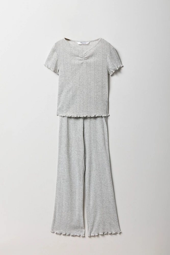 Girls Pointelle T-Shirt & Pant 2 Piece Pajama Set