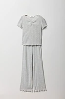 Girls Pointelle T-Shirt & Pant 2 Piece Pajama Set