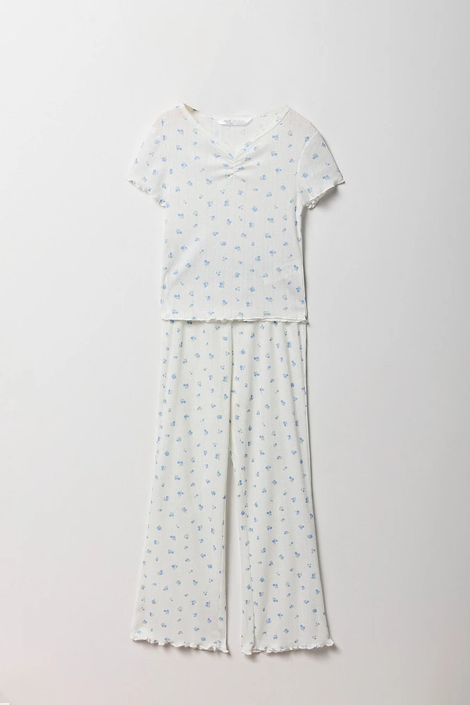 Ensmble pyjama avec t-shirt et pantalon en pointelle pour fille