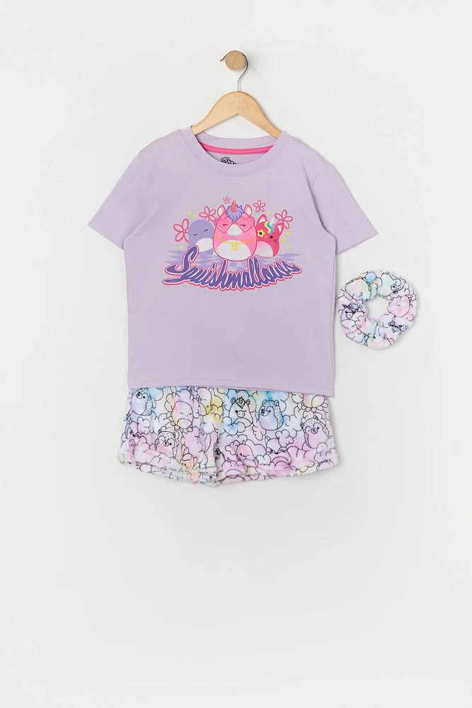 Girls Squishmallows T-Shirt Short and Scrunchie 3 Piece Set