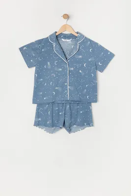 Girls Celestial Print 2-Piece Pajama Set