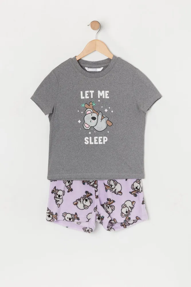 Urban Kids Girls Koala Graphic Plush Pajama Set