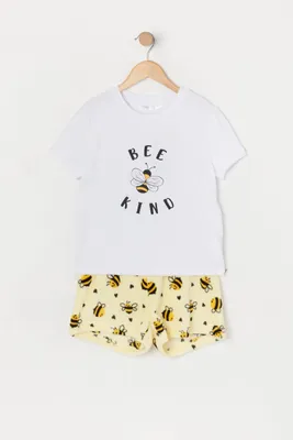 Girls Bee Kind Graphic Plush Pajama Set