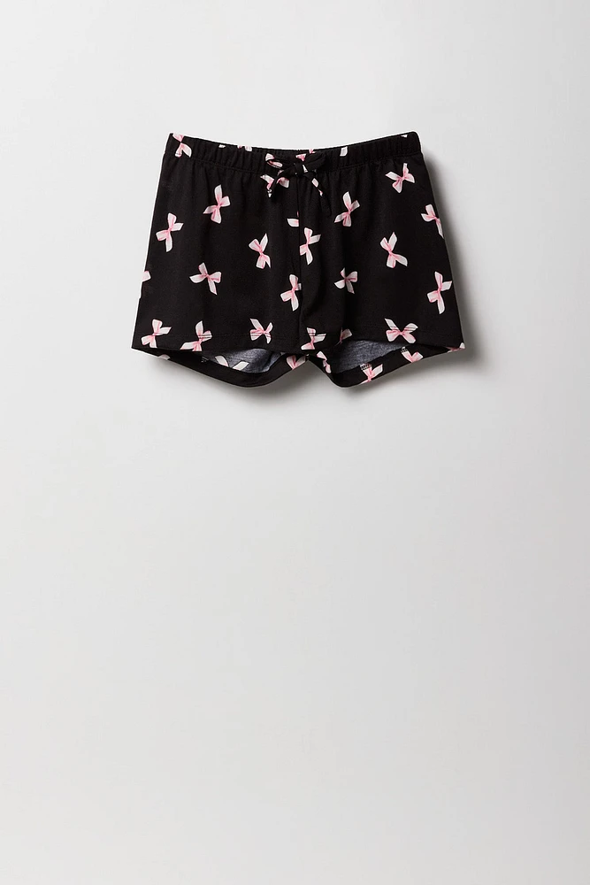 Girls Printed Button-Up Top & Short 2 Piece Pajama Set