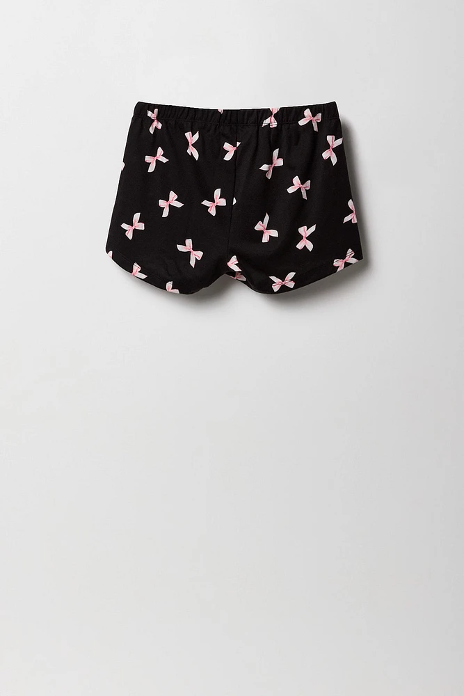 Girls Printed Button-Up Top & Short 2 Piece Pajama Set