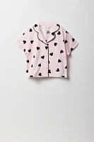 Girls Printed Button-Up Top & Short 2 Piece Pajama Set