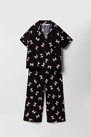 Girls Printed Button-Up Top & Pant 2 Piece Pajama Set