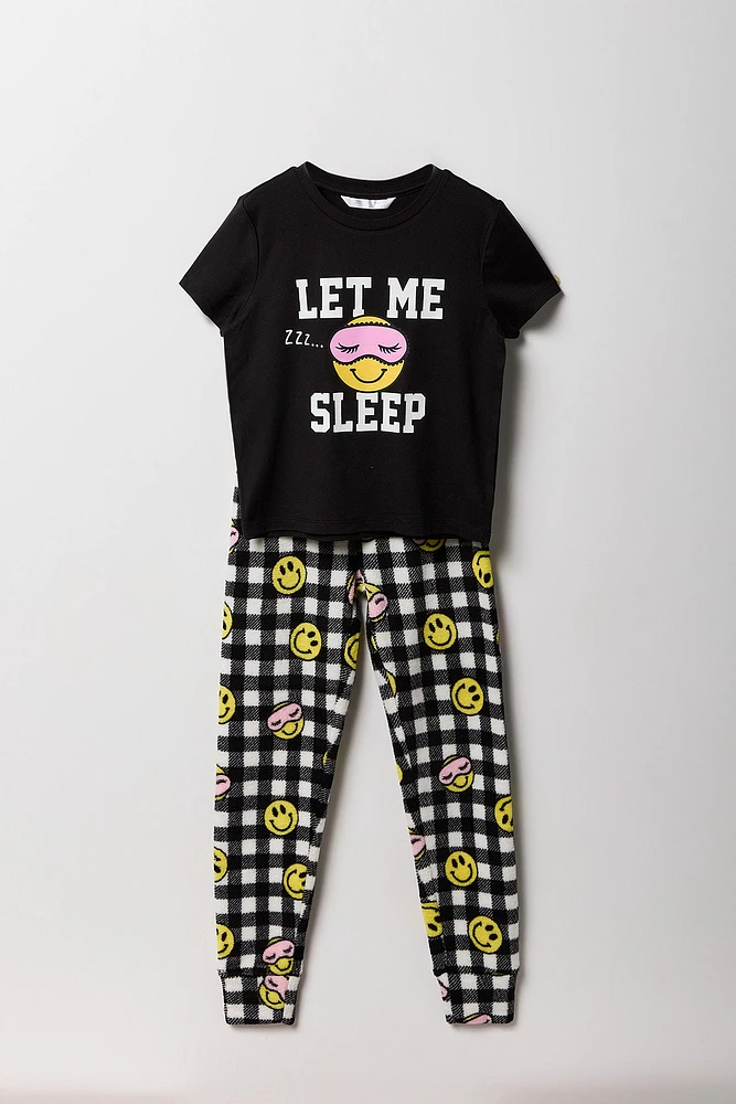 Girls Graphic T-Shirt & Plush Jogger 2 Piece Pajama Set