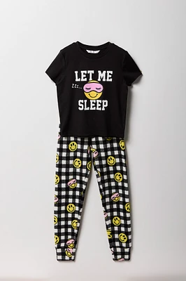 Girls Graphic T-Shirt & Plush Jogger 2 Piece Pajama Set