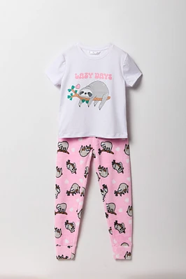 Ensemble pyjama avec t-shirt impriÃ©Ã© et jogger en peluche pour fille