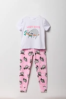 Ensemble pyjama avec t-shirt impriéé et jogger en peluche pour fille