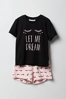 Girls Graphic T-Shirt & Plush Short 2 Piece Pajama Set