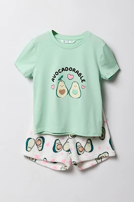 Ensemble-pyjama deux piÃ¨ces t-shirt et short pelucheux imprimÃ©s pour filles