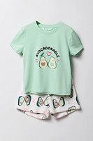 Ensemble-pyjama deux piÃ¨ces t-shirt et short pelucheux imprimÃ©s pour filles