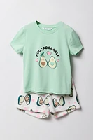 Ensemble-pyjama deux pièces t-shirt et short pelucheux imprimés pour filles