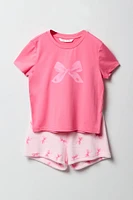 Girls Graphic T-Shirt & Plush Short 2 Piece Pajama Set