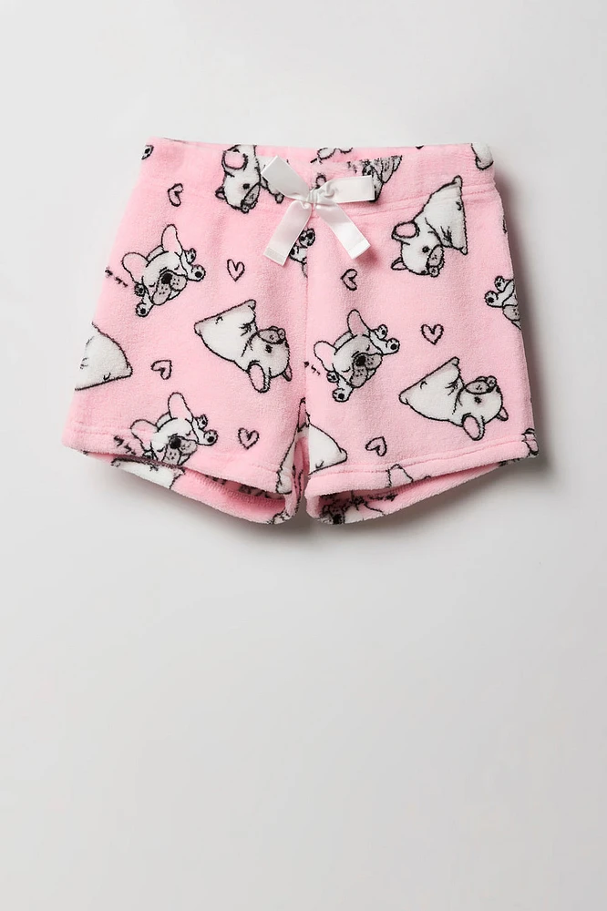 Ensemble-pyjama deux piÃ¨ces haut et short pelucheux imprimÃ©s pour filles