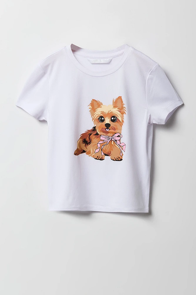 Ensemble-pyajama deux piÃ¨ces t-shirt et short pelucheux imprimÃ©s pour filles