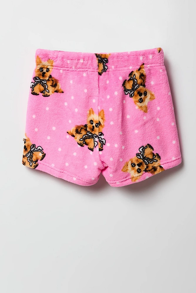 Ensemble-pyajama deux piÃ¨ces t-shirt et short pelucheux imprimÃ©s pour filles