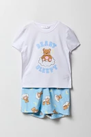 Girls Graphic T-Shirt & Plush Short 2 Piece Pajama Set