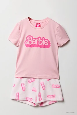 Barbieâ¢ Girls T-Shirt & Plush Short 2 Piece Pajama Set