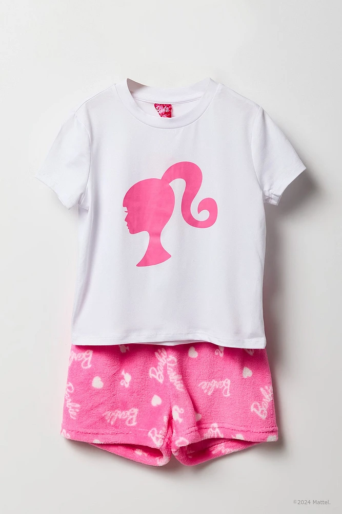 Ensemble pyjama avec t-shirt et short en peluche à imprimé Barbie™ pour fille