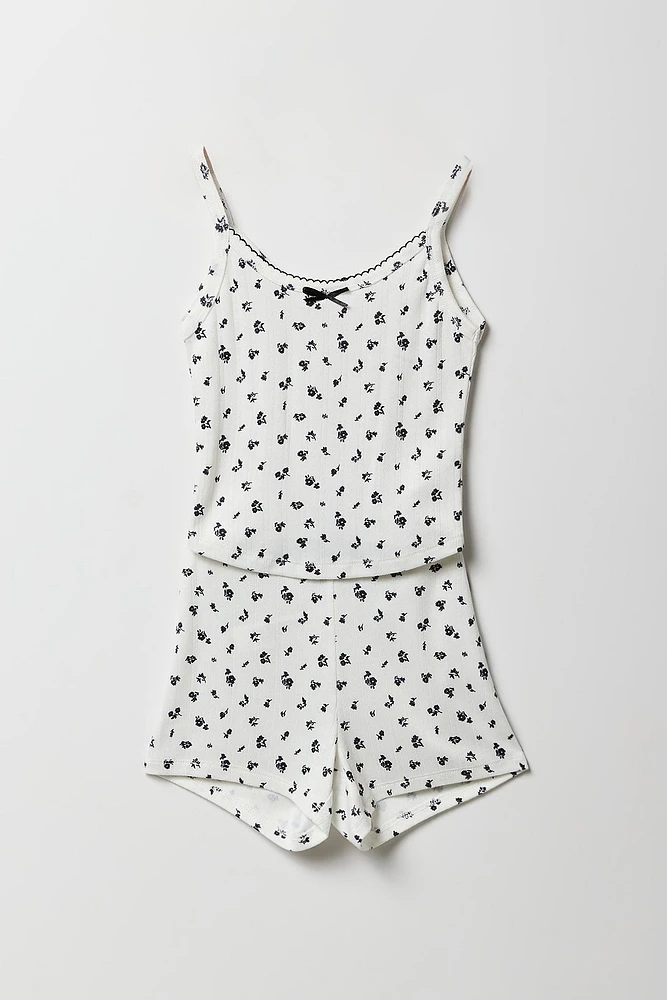 Ensemble-pyjama deux pièces camisole en pointelle et short pour filles