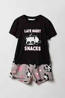 Girls Cute Animal T-Shirt & Short 2 Piece Pajama Set