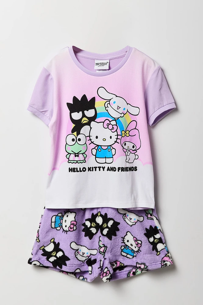 Girls Hello Kitty & Friends T-Shirt Plush Short 2 Piece Pajama Set