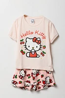 Ensemble-pyjama t-shirt Ã  imprimÃ© Hello Kitty avec cerises et short pelucheux pour filles