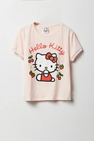 Ensemble-pyjama t-shirt Ã  imprimÃ© Hello Kitty avec cerises et short pelucheux pour filles