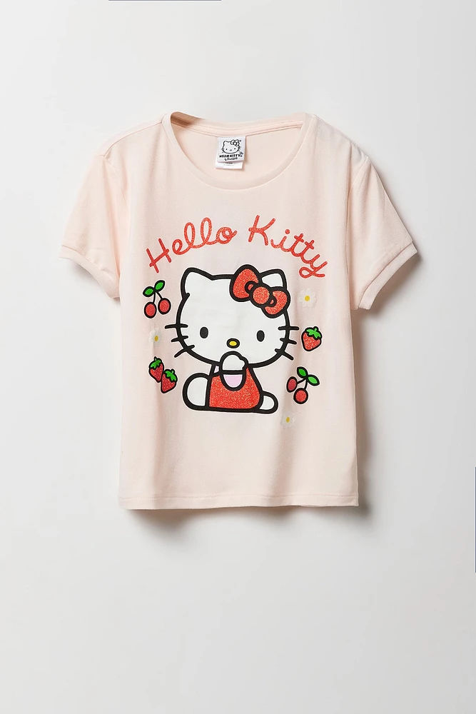 Girls Hello Kitty Cherries T-Shirt & Plush Short 2 Piece Pajama Set