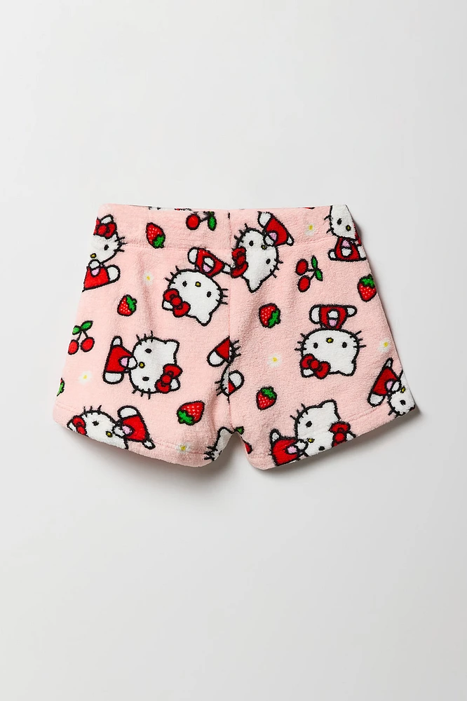 Ensemble-pyjama t-shirt Ã  imprimÃ© Hello Kitty avec cerises et short pelucheux pour filles