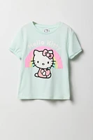 Ensemble-pyjama t-shirt Ã  imprimÃ© Hello Kitty avec arc-en-ciel et short pelucheux pour filles