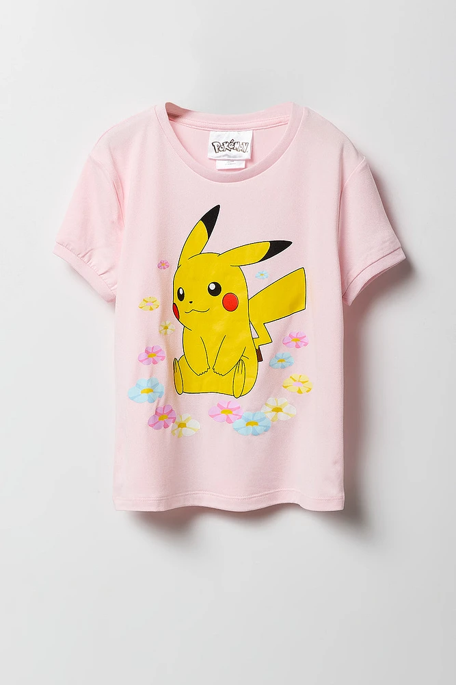 Girls Pikachu T-Shirt & Plush Short 2 Piece Pajama Set