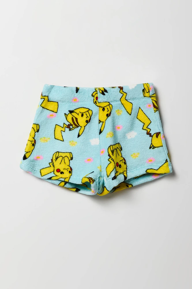 Girls Pikachu T-Shirt & Plush Short 2 Piece Pajama Set