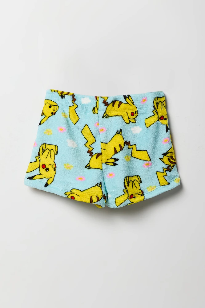 Ensemble-pyjama t-shirt à imprimé Pikachu et short pelucheux pour filles