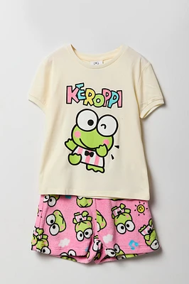 Ensemble-pyjama t-shirt à imprimé Keroppi et short pelucheux pour filles