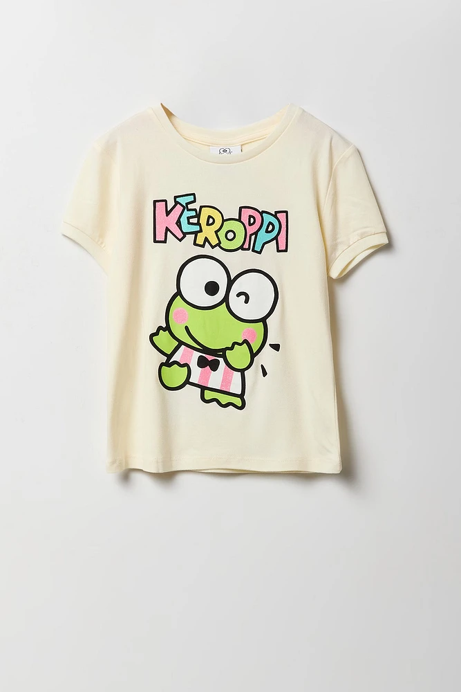 Ensemble-pyjama t-shirt Ã  imprimÃ© Keroppi et short pelucheux pour filles