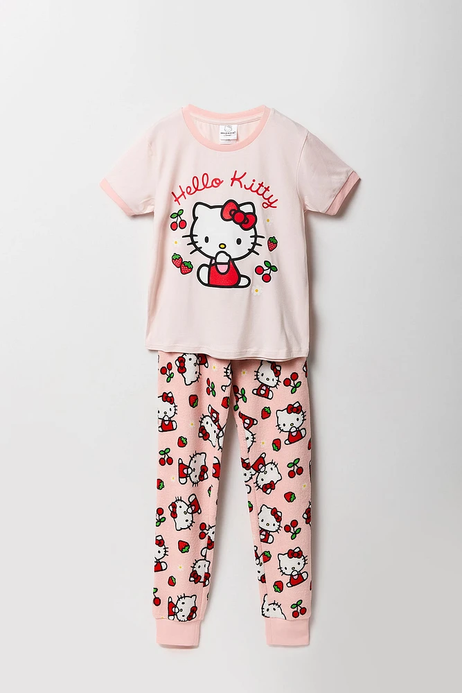 Ensemble pyjama avec t-shirt à imprimé Hello Kitty Berry et pantalon en peluche pour fille