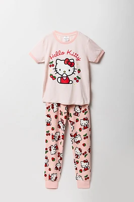 Girls Hello Kitty Berry T-Shirt & Plush Pant 2 Piece Pajama Set