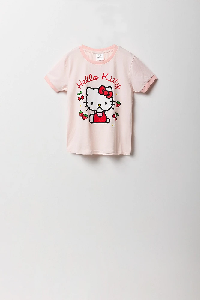 Ensemble pyjama avec t-shirt à imprimé Hello Kitty Berry et pantalon en peluche pour fille