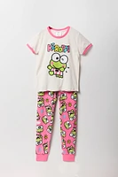 Ensemble pyjama avec t-shirt Ã  imprimÃ© Keroppi et pantalon en peluche pour fille