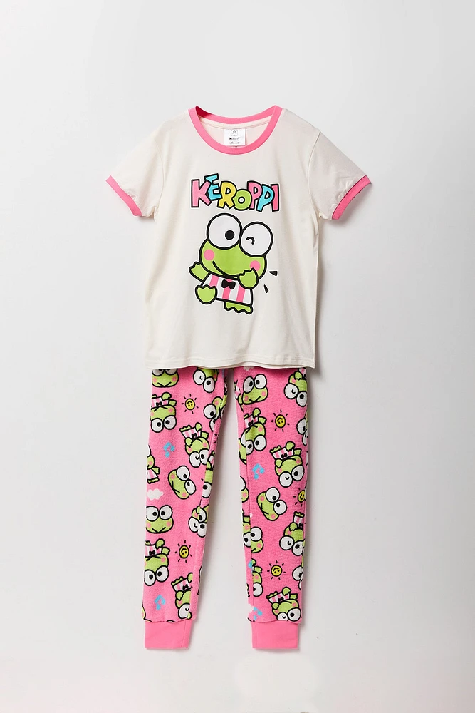 Girls Keroppi T-Shirt & Plush Pant 2 Piece Pajama Set