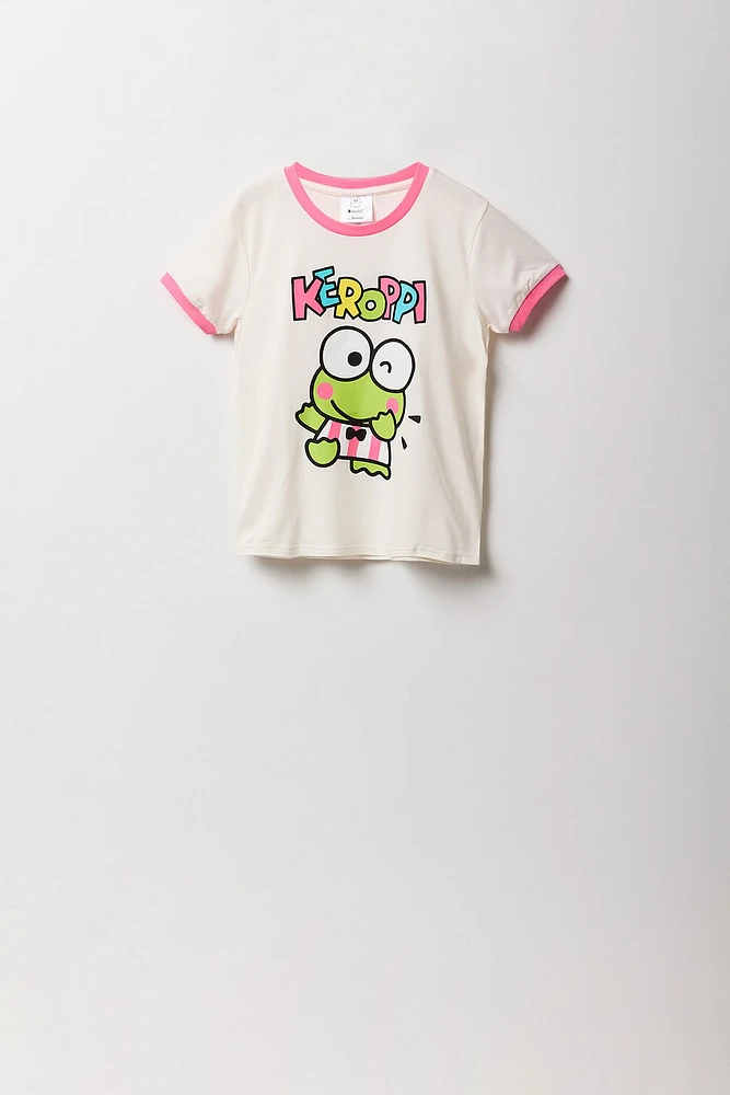 Ensemble pyjama avec t-shirt Ã  imprimÃ© Keroppi et pantalon en peluche pour fille