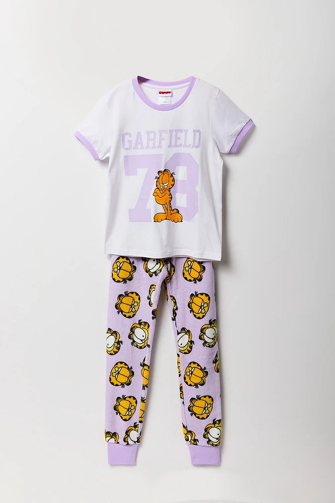 Ensemble pyjama avec t-shirt Ã  imprimÃ© Garfield et pantalon en peluche pour fille