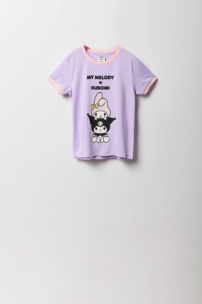 Girls My Melody & Kuromi T-Shirt Pant 2 Piece Pajama Set