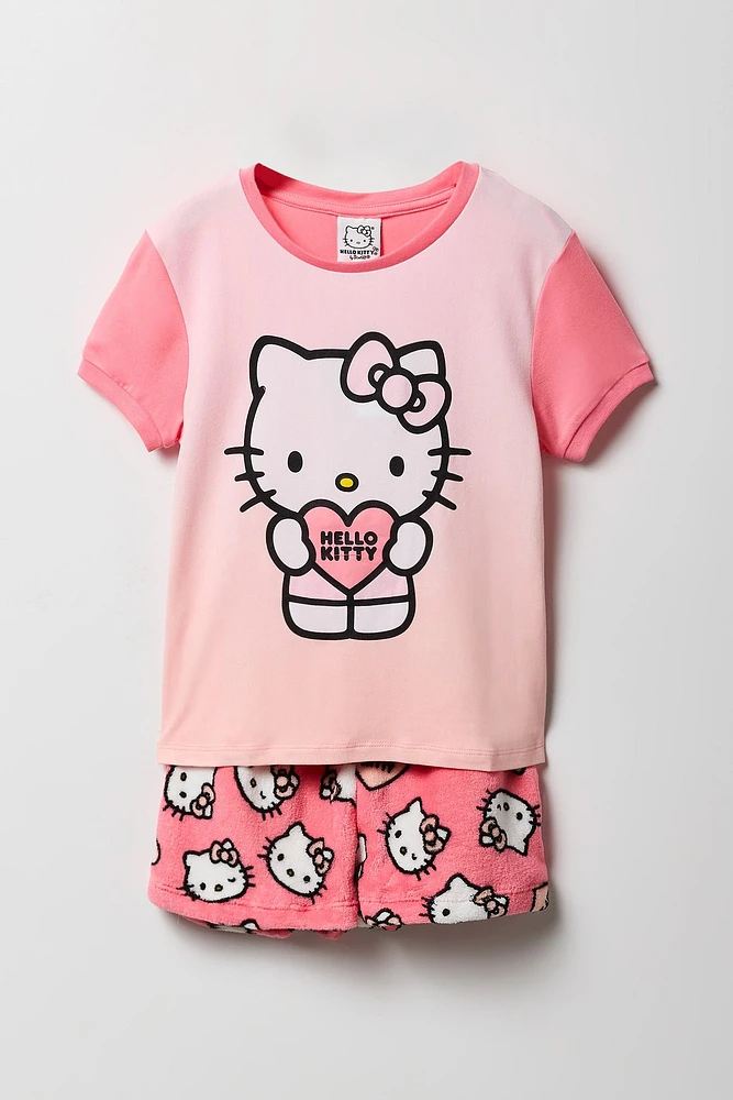 Girls Hello Kitty T-Shirt & Short 2 Piece Pajama Set